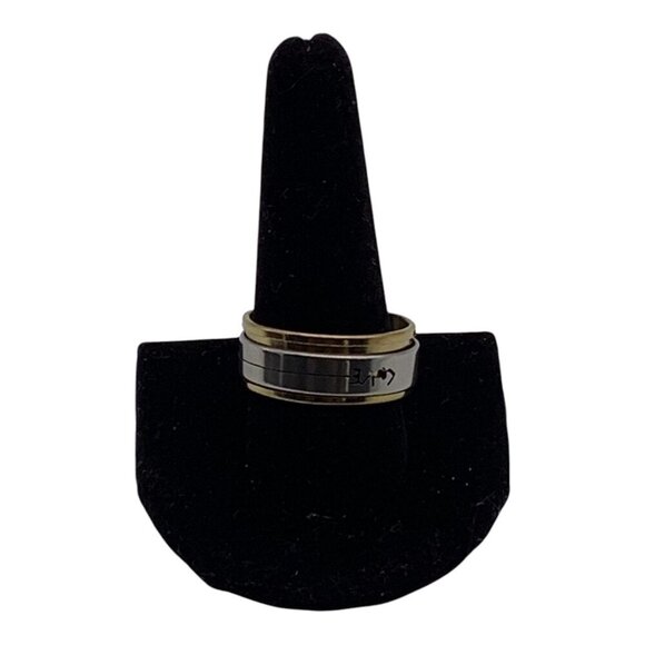 Stainless Steel & Gold Tone Love Engraved Spinner Ring Unisex Band Size 12 - Picture 5 of 9